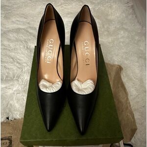 Gucci Malaga Black Leather GG interlocking Logo Heels Pumps Size EU 41